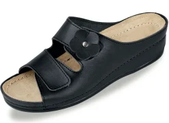 New Bequeme Damen-Pantoletten, Weite G, mit Lederblüte Damen Pantoletten