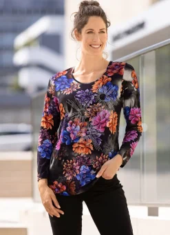 Online Bezauberndes Shirt mit Rundhalsausschnitt Damen Shirts Mit Strass|Langarm
