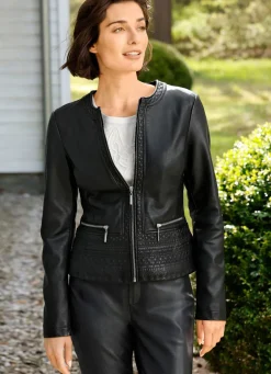 Damen Mona Übergangsjacken|Lederimitatjacken<Blazer mit toniger Stickerei