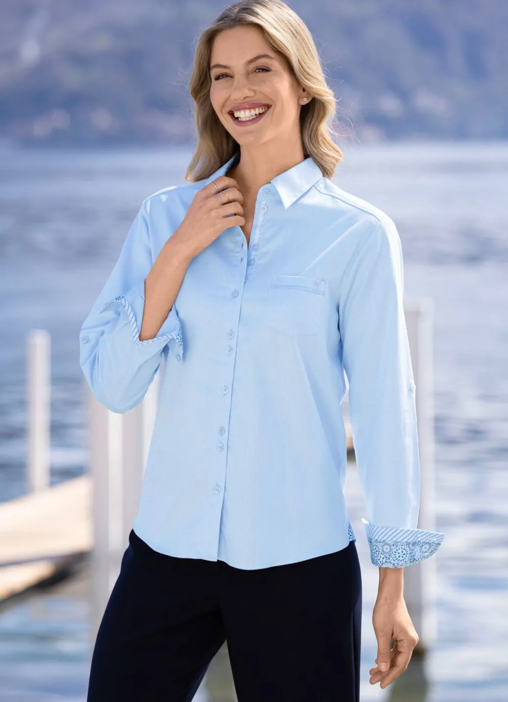 Damen Mona Basics<Bluse mit Hemdkragen