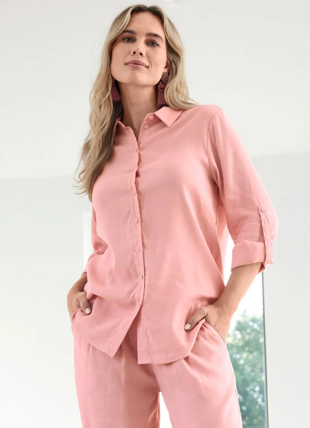 Damen Mona Basics<Bluse mit Hemdkragen