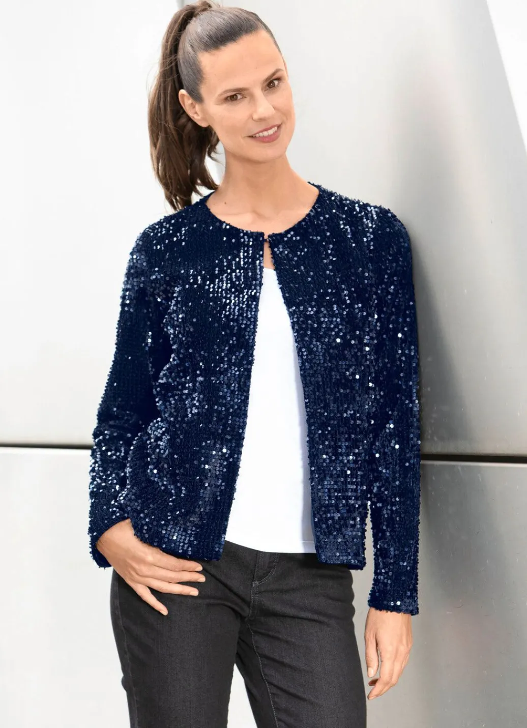 Damen Mona Blusenjacken|Basics<Blusenjacke mit Pailletten