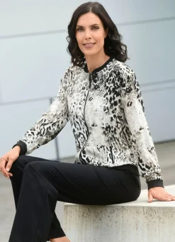 Damen Mona Blusenjacken<Blusenjacke mit schwarzem Rippenstrick