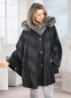 Damen Mona Wolljacken<Cape mit Knopfleiste
