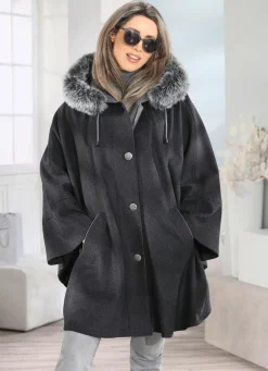 Damen Mona Wolljacken<Cape mit Knopfleiste