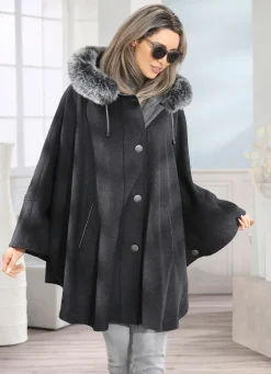 Damen Mona Wolljacken<Cape mit Knopfleiste