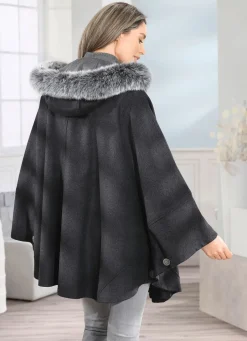 Damen Mona Wolljacken<Cape mit Knopfleiste