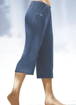 Damen Mona Freizeithosen<Caprihose mit dekorativer Schmucksteinzier