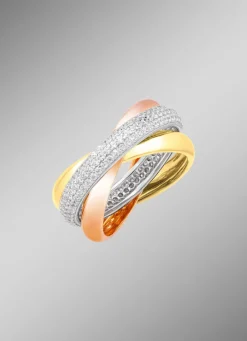 Clearance Damenring in Tricolor mit synth. Zirkonia Damen Ringe