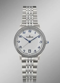 New Dugena-Quartz-Damenuhr mit Edelstahlbandgehäuse Damen Quarzuhren