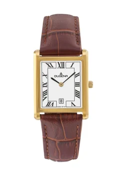 Outlet Dugena-Quartz-Herrenuhr mit Edelstahlgehäuse und Lederband Herren Quarzuhren