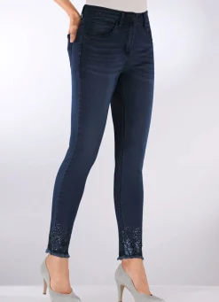 Damen Mona Jeans|Lange Hosen<Edel-Jeans mit Fransensaum