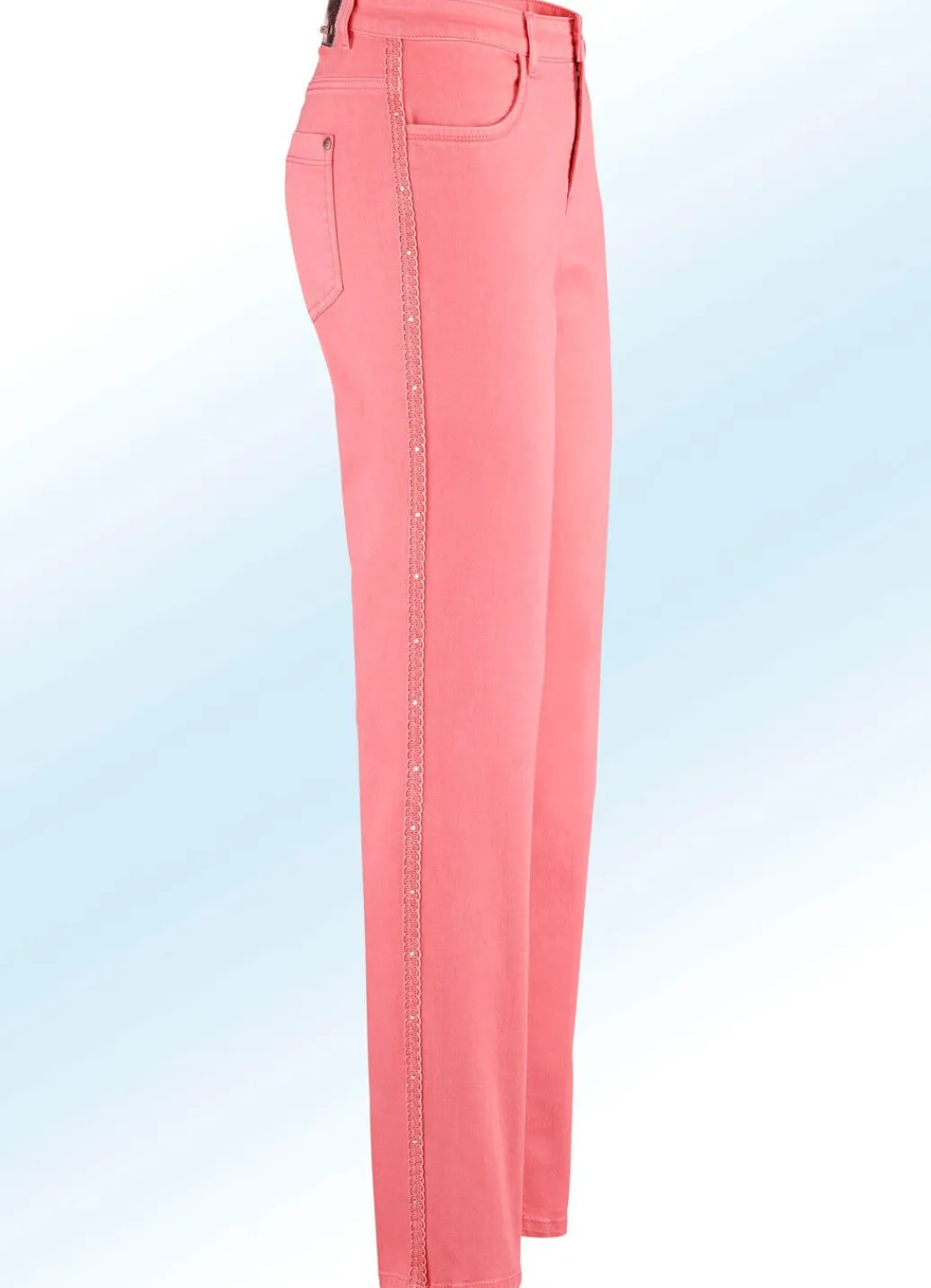 Damen Mona Lange Hosen|Jeans<Edel-Jeans mit Zierband und Strasssteinen