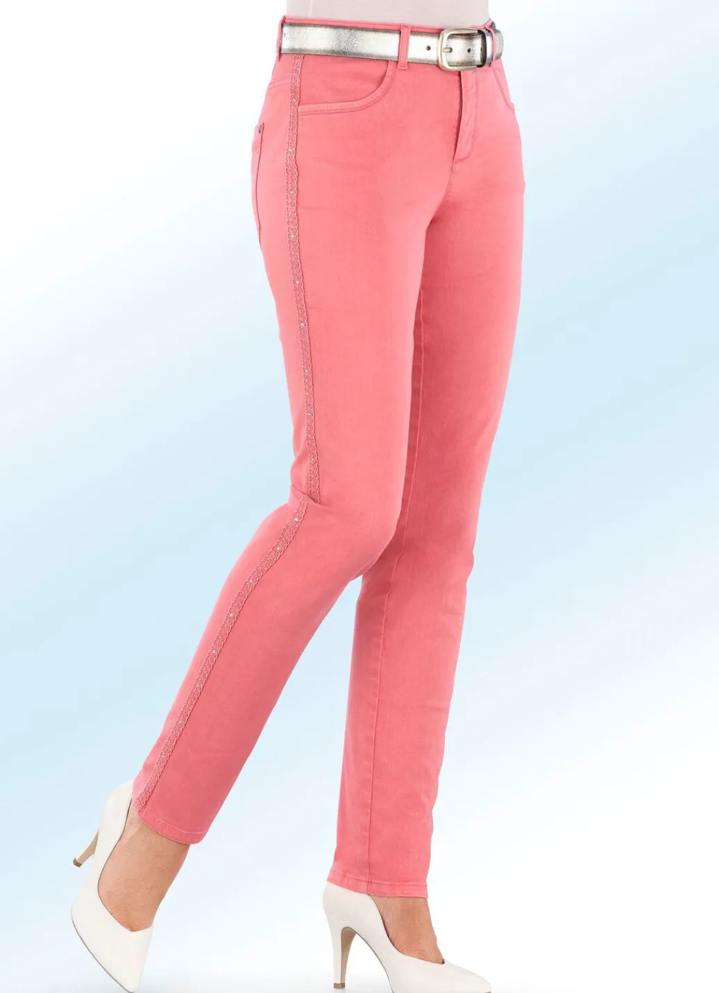 Damen Mona Lange Hosen|Jeans<Edel-Jeans mit Zierband und Strasssteinen