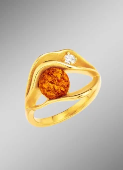 Eleganter Damenring mit echt Bernstein und synth. Zirkonia Damen Ringe