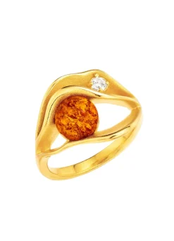 Eleganter Damenring mit echt Bernstein und synth. Zirkonia Damen Ringe