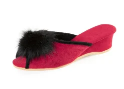 Hot ELENA EDEN, schicke Damen-Pantoletten, Weite G, mit Kunstfellpompon Damen Hausschuhe