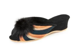 New ELENA EDEN, schicke Damen-Pantoletten, Weite G, mit Kunstfellpompon Damen Hausschuhe