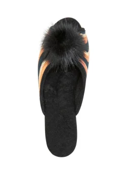 New ELENA EDEN, schicke Damen-Pantoletten, Weite G, mit Kunstfellpompon Damen Hausschuhe