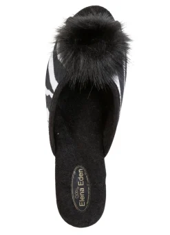 Clearance ELENA EDEN, schicke Damen-Pantoletten, Weite G, mit Kunstfellpompon Damen Hausschuhe