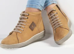 Hot ELENA EDEN Schnür-Bootie aus Nubukleder, mit Leder-Applikation Damen Winterschuhe|Stiefel & Stiefeletten