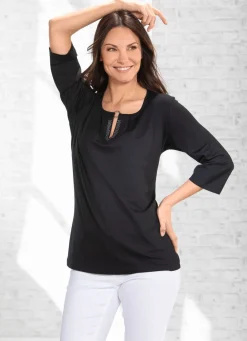 Clearance Exzellentes Shirt mit Faltenlegung in 2 Farben Damen Shirts Mit Strass|Kurzarm