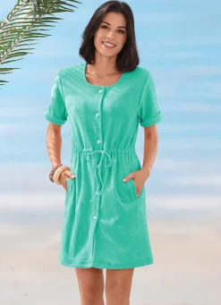 Damen Mona Strandkleider|Sommerkleider<Frottier-Kleid mit durchgehender Knopfleiste