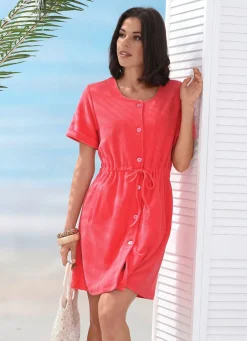 Damen Mona Strandkleider|Sommerkleider<Frottier-Kleid mit durchgehender Knopfleiste