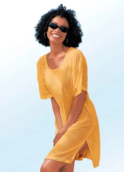 Damen Mona Strandkleider|Sommerkleider<Frottier-Kleid mit Streifenstruktur und kurzen Ärmeln