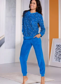 Damen Mona Schlafanzüge<Frottierstretch Schlafanzug mit Rundhals und Bündchen
