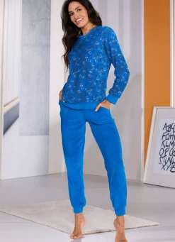 Damen Mona Schlafanzüge<Frottierstretch Schlafanzug mit Rundhals und Bündchen