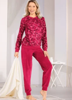 Damen Mona Schlafanzüge<Frottierstretch Schlafanzug mit Rundhals und Bündchen