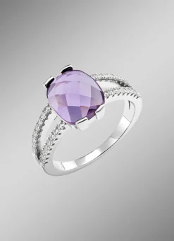 Clearance Funkelnde Raffinesse: Damenring mit echt Amethyst Damen Ringe