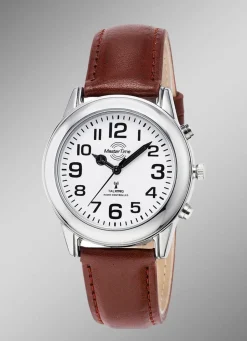 Best Funk-Herrenuhr mit Lederband und sprechender Zeitansage Herren Funkuhren