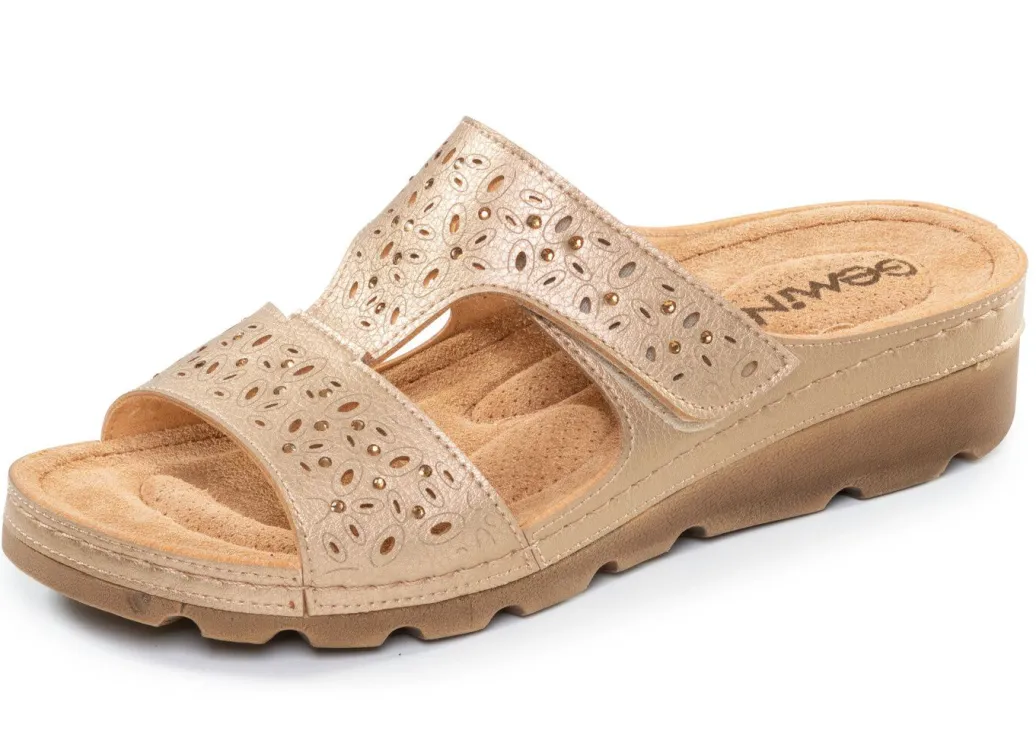 New Gemini, bequeme Damen-Pantoletten, Weite G, mit Klettverschluss Damen Pantoletten