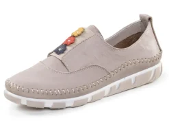 Sale Gemini Slipper mit dezenter Knitter-Struktur und bunten Leder-Blüten Damen Slipper