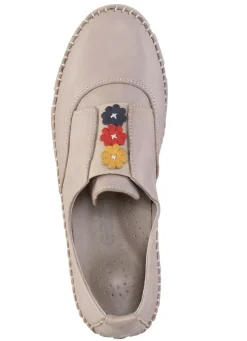 Sale Gemini Slipper mit dezenter Knitter-Struktur und bunten Leder-Blüten Damen Slipper