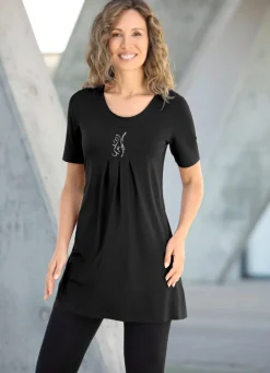 Geschmackvolles Longshirt in 2 Farben Damen Shirts Mit Strass|Kurzarm