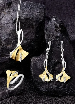 Hot Ginkgoblatt-Anhänger in Bicolor mit synth. Zirkonia Damen Anhänger