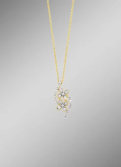 Sale Halskette im Blumen-Design, 10 Brillanten, 22 Diamanten Damen Halsketten