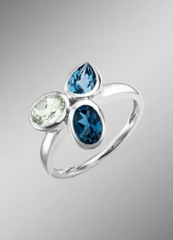 Clearance Harmonie der Farben: Damenring mit Blautopasen und grünem Amethyst Damen Ringe