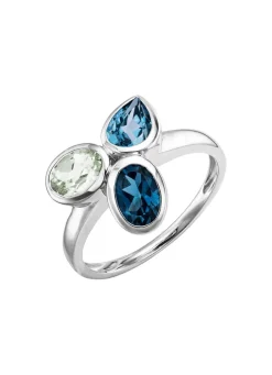 Clearance Harmonie der Farben: Damenring mit Blautopasen und grünem Amethyst Damen Ringe