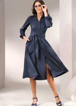 Damen Mona Freizeitkleider<Hemdblusenkleid mit breitem Bindegürtel