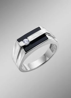 New Herrenring aus Silber mit Echt Onyx und synthetischen Zirkonia Herren Ringe