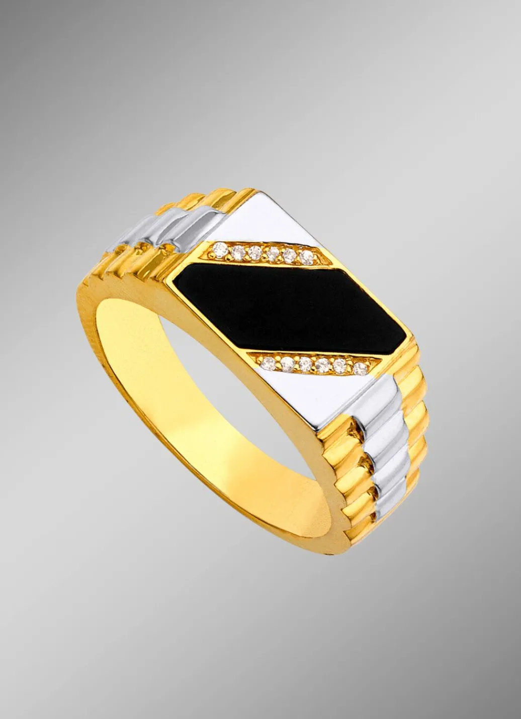 Outlet Herrenring in Bicolor mit Zirkonia und echt Onyx Herren Ringe