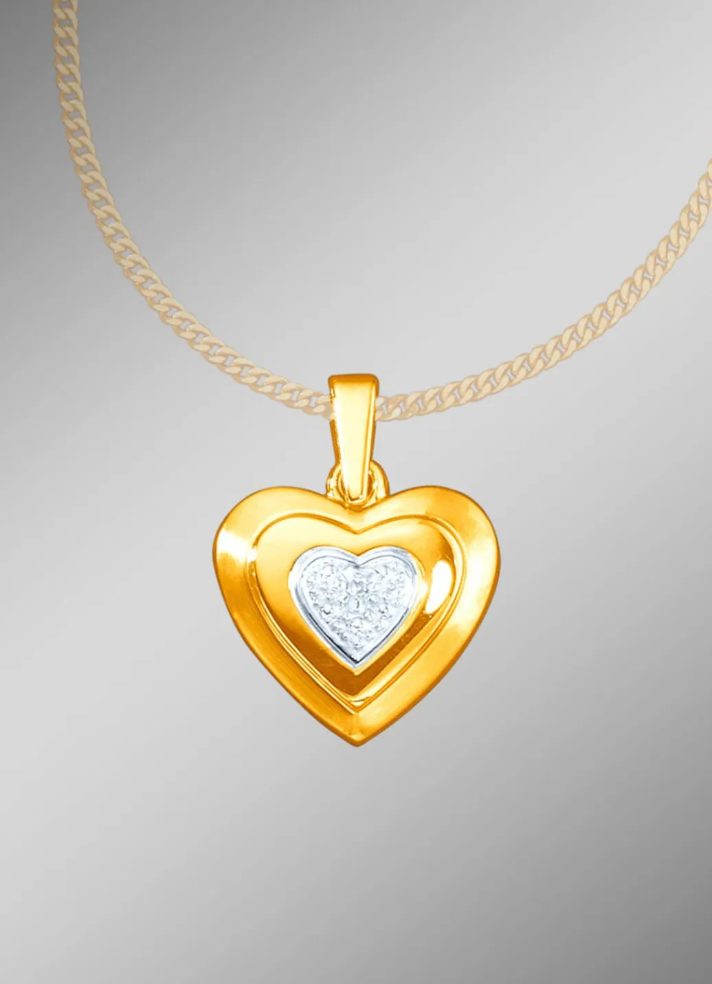 Herz Anhänger in Bicolor mit Diamant Damen Anhänger