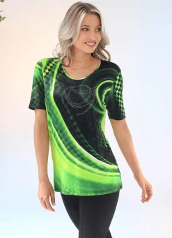 Hinreißendes Shirt mit silberfarbenen Zierplättchen Damen Shirts Mit Strass|Kurzarm