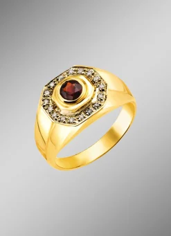 New Hochwertiger Herrenring mit Granat und Diamanten Herren Ringe