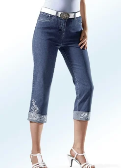 Damen Mona Shorts<7/8-Jeans mit floraler Stickerei