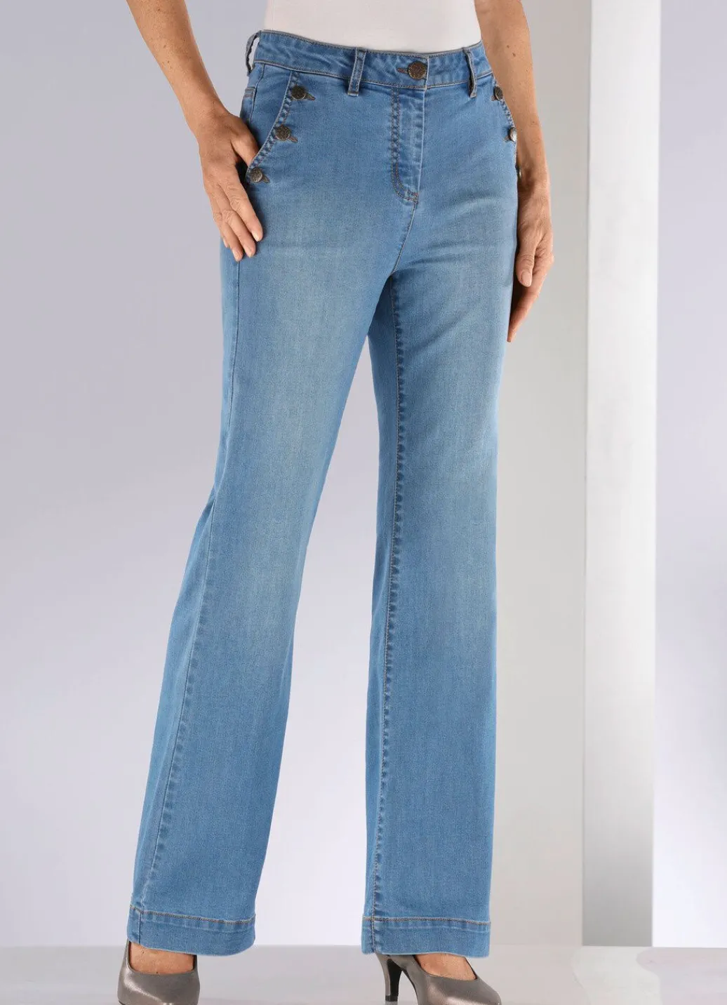 Damen Mona Lange Hosen|Jeans<Jeans mit trendigen Zierknöpfen